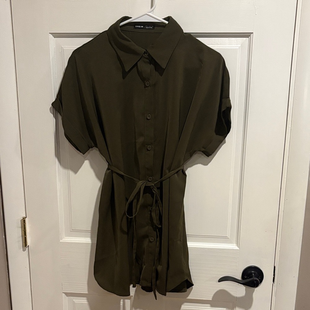 SHEIN Olive Green Shirt Dress